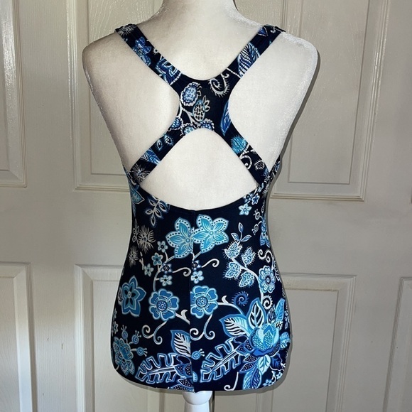 Speedo Blue Floral Print Racerback One Piece Swimsuit - Picture 3 of 5
